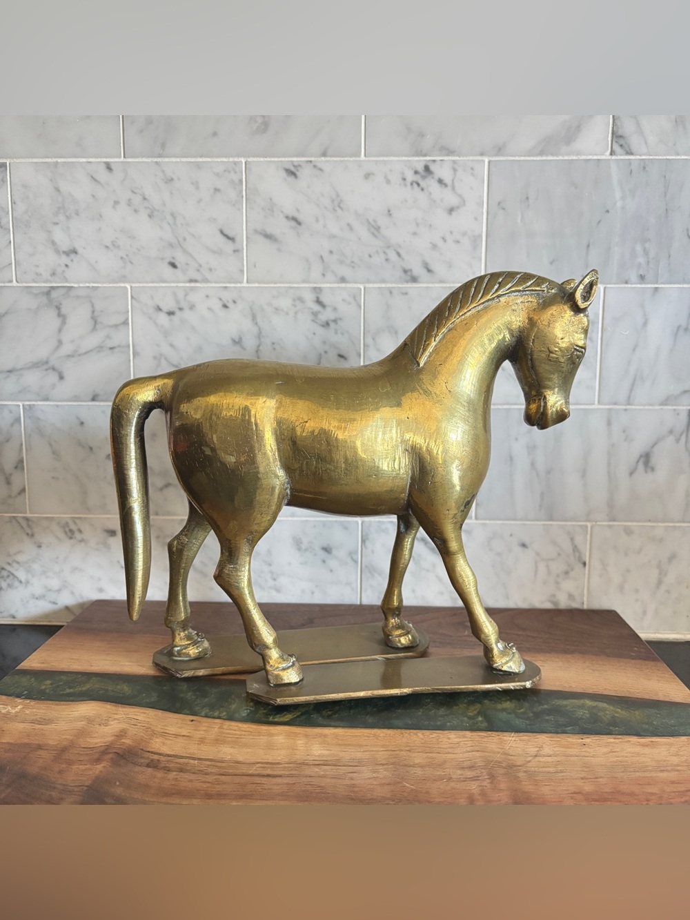 Vintage 9” Solid Brass Horse Sculpture Figurine